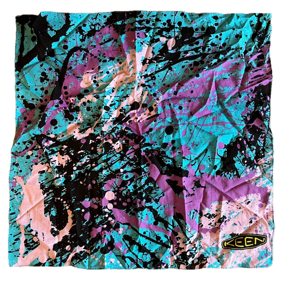 Vintage 80s Keen Abstract Paint Splatter Bandana Handkerchief Scarf